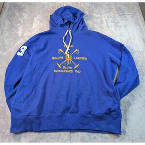 Polo Ralph Lauren Big Polo Crest Fleece Pullover Hoodie Blue Men's 2XL XXL